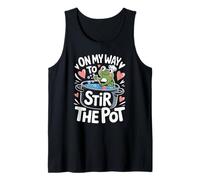 On My Way To Stir The Pot Funny Frog Sarcasm Graphic Joke Tank Top