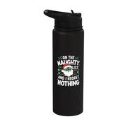 On Naughty List and I Regret Nothing Funny Green Santa Claus Stainless Steel Insulated Water Bottle