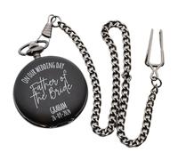 On Our Wedding Father of The Bride Design Personalised with Name & Date Matt Black Finish Roman Numerals Quartz Action Pocket Watch in Gift Box