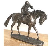 'On Parade' Racehorse and Jockey Figurine In Solid Cold Cast Bronze Designed By David Geenty, Quality Horse Lover Home Decoration Animal Crackers Bronze One Size