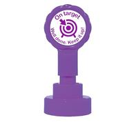 On Target. Well Done. Keep it up! Teacher Stamp. Self-Inking, 22mm, Reinkable, Quality Stamper for Marking and Feedback. Purple Ink (Xclam)
