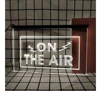 On The Air Neon Sign for Wall Decor, USB Powered Dimmable LED Neon Lights for Radio Recording Streaming Broadcast Live Room,White,30x20cm