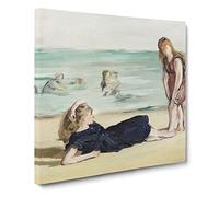 On The Beach by Edouard Manet Canvas Print | Gallery Wrapped 30mm Frame Wall Art | 14x14 inches | Ready to Hang | Modern Seascape Picture | Living Room Bedroom Lounge Office