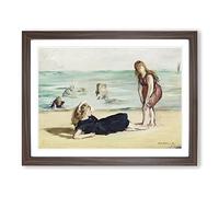On The Beach By Edouard Manet Classic Painting Framed Print | A2 Walnut Framed Wall Art | Ready to Hang | Classic Beach Picture | Living Room Bedroom Lounge Office