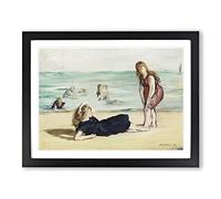 On The Beach By Edouard Manet Classic Painting Framed Print | A3 Black Framed Wall Art | Ready to Hang | Classic Beach Picture | Living Room Bedroom Lounge Office