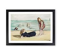 On The Beach by Edouard Manet Framed Print | A2 Black Framed Wall Art | Ready to Hang | Modern Beach Picture | Living Room Bedroom Lounge Office