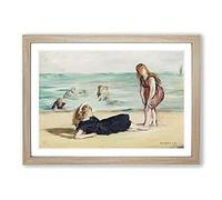 On The Beach by Edouard Manet Framed Print | A2 Oak Framed Wall Art | Ready to Hang | Modern Beach Picture | Living Room Bedroom Lounge Office
