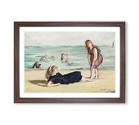 On The Beach by Edouard Manet Framed Print | A2 Walnut Framed Wall Art | Ready to Hang | Modern Beach Picture | Living Room Bedroom Lounge Office