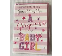 On The Birth Of Our Granddaughter A Gorgeous Baby Girl New Baby Girl Born Card From The Grandparents White/Pink Stripes-Words/Stars Foil Detail(VA284)