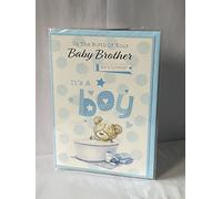 On The Birth Of Your Baby Brother He's Lovely It's A Boy Baby Boy New Baby Born Card Teddy/White Bath/Whale/Blue Spots Glitter/Foil Detail(PH47359A)