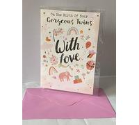 On The Birth Of Your Gorgeous Twins With Love Twin Girls New Baby Girl Born Birth Card Multi Pictures/Gold Words(PH50280B)