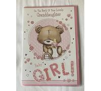 On The Birth of Your Lovely Granddaughter Baby Girl! New Baby Girl Born Card to The Grandparents White/Pink Teddy/Bottle Glitter/Foil Detail(PH43644)