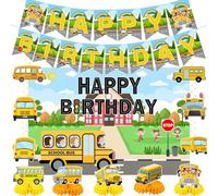 On The Bus Party Decorations School Bus Birthday Party Decor Supplies Includes Happy Birthday Banner Hanging Swirls