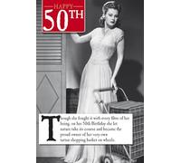 On The Ceiling, 50th Birthday Card For Her, Funny Shopping Basket on Wheels, Greetings Card, Black & White, 159x235mm