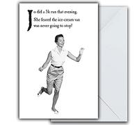 On The Ceiling Funny Birthday Card For Her, Jo Did a 5k Run That Evening…, Birthday Card for Friend Humorous, Black & White