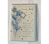On The Christening Of Your Lovely Son Christening Card Son's Christening Day Card Blue Balloons/Words/Stars Foil Design(PH47361)