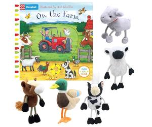 On the Farm Book & Puppet Set Featuring Stephen A. Caldwell Book, Includes Mallard, Cow, Horse, White Sheep & Goat Finger Puppets by The Puppet Company, Perfect for Children’s Play & Bedtime Stories