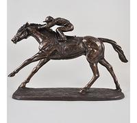 On The Flat, by Harriet Glen. Cold Cast Bronze Horse Sculpture, with Jockey Racing Statue Home Decor Gift
