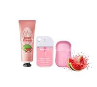 On-the-Go Portable Hygiene & Personal Care Kit, All in one Travel Essentials with Hand Sanitizer, Hand Cream, Paper Soap, Wet Wipes, Disposable mask,Perfect as a Gift (Watermelon hand care kit(3pcs)
