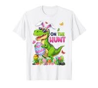 On The Hunt Easter Day T Rex Dinosaur Bunny Eggs Boys Kids T-Shirt