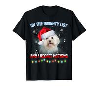 On The Naughty List and I Regret Nothing Bichon Frise Xmas T-Shirt, Men, Black, Large