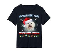 On The Naughty List and I Regret Nothing Bichon Frise Xmas T-Shirt, Women's Plus, Black, 3X