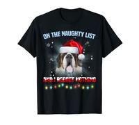 On The Naughty List And St Bernard Santa Hat Christmas T-Shirt