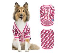 On The Roll， Dynamic Letter Patterned Button Cardigan Dog Sweater, Pet Dogs Sweaters, Dog Knitted Clothing, Suitable for All Seasons and Types of Dogs, (Pink Group, S)