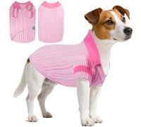On The Roll Pet Sweaters for Dogs Boys and Girls,V-Shaped Lapel,Layered Cable Pattern Dog Sweater, Pet Knitted Dog Clothing,Pet Clothing,Fit for Kinds of Dogs and Different Seasons(Pink L)