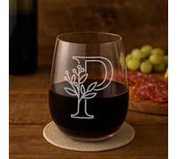 On The Rox Drinks Monogrammed Gifts For Women and Men - Letter A-Z Initial Engraved Monogram Stemless Wine Glass - 17 Oz Personalized Wine Gifts For Women and Men (P)