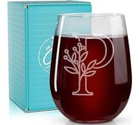 On The Rox Monogrammed Gifts For Women and Men - Letter A-Z Initial Engraved Monogram Stemless Wine Glass - 17 Oz Personalized Wine Gifts For Women and Men (P)