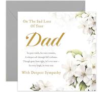 On The Sad Loss of Your Lovely Dad Sympathy Card - White Flowers Condolences Card - Sorry Mourning Bereavement Cards for Adults - Thinking of You Cards | Blank Inside