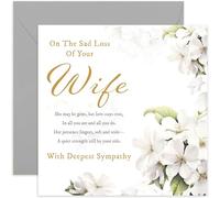 On The Sad Loss of Your Wife Sympathy Card - White Flowers Condolences Card - Sorry Mourning Bereavement Cards for Adults - Thinking of You Cards, For Brother Friend Uncle | Blank Inside