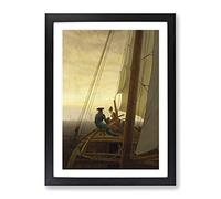 On The Sailing Boat By Caspar David Friedrich Classic Painting Framed Print | A4 Black Framed Wall Art | Ready to Hang | Classic Vehicle Picture | Living Room Bedroom Lounge Office