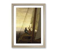 On The Sailing Boat By Caspar David Friedrich Classic Painting Framed Wall Art Print, Ready to Hang Picture for Living Room Bedroom Home Office Décor, Oak A4 (34 x 25 cm)