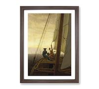 On The Sailing Boat By Caspar David Friedrich Classic Painting Framed Wall Art Print, Ready to Hang Picture for Living Room Bedroom Home Office Décor, Walnut A4 (34 x 25 cm)