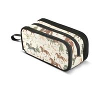 on The Theme Of Hunting on Horseback Riders Riding and Overcome Obstacles Accompanied by Dogs Pencil Case for Boys Girls, Large Capacity Pen Bag 3 Compartment Pencil Pouch Stationery Organizer Marker