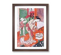 On The Veranda By Harunobu Suzuki Asian Japanese Framed Print | A2 Walnut Framed Wall Art | Ready to Hang | Asian Nature Picture | Living Room Bedroom Lounge Office