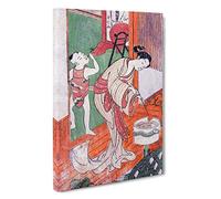 On the Veranda by Harunobu Suzuki Painting Canvas Print | Gallery Wrapped 30mm Frame Wall Art | 30x20 inches | Ready to Hang | Contemporary Picture | Living Room Bedroom Lounge Office
