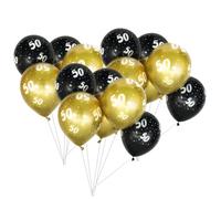 On The Wall Age 50 Black and Gold Balloons 12 Inch Latex 6 Helium or Air Fill Balloon for Milestone Birthday Party Decorations (Black and Gold, Pack of 3 (18 Balloons))