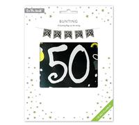 On The Wall Happy 50th Birthday Black and White Bunting 4 Metres with 10 Flags Recyclable Card Banner for Wall Table Indoor Outdoor Party Decor (Pack of 1)