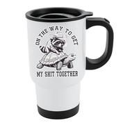 On The Way to Get My Stuff Together Funny Raccoon Travel Mug Insulated Cowboy Hat Animal Tumbler Slow Life Sarcastic Stainless Steel Coffee Cup Gift for Friends or Coworkers - White