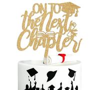On to the Next Chapter Cake Topper, Congrats Grad, One Degree Hotter, College High School Graduation New Chapter New Beginning Party Decorations Supplies, Gold Glitter