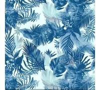 On Trend Fabrics Tonal Tropical Leaves Jungle Print on 100% Woven Cotton Poplin Fabric - Blue PER METRE
