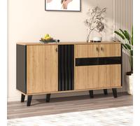 On-Trend Sideboard with Colour-Coordinated Design, Stylish Storage Cabinet with Glass-Front Door, 140L x 41W x 78.5H cm, Black+Wood Aosom UK