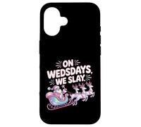 On Wednesdays We Slay Funny Glam Pink Santa Design Case for iPhone 16