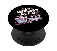 On Wednesdays We Slay Funny Glam Pink Santa Design PopSockets Adhesive PopGrip