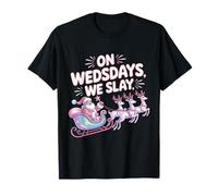 On Wednesdays We Slay Funny Glam Pink Santa Design T-Shirt