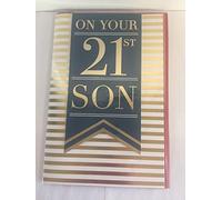On Your 21st Son Birthday Card Age 21 21st Twenty-One Blue/White/Gold Stripes/Words 3D/Foil Detail(PRELUDE45632)