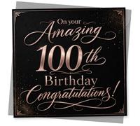 On Your Amazing 100th Birthday Congratulations Card for Her or Him, Elegant Rose Gold Script Celebration Card